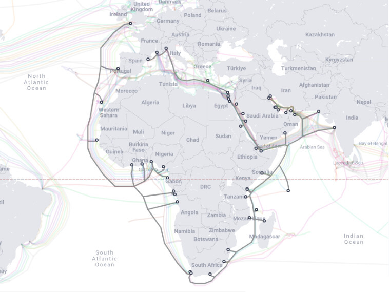 The world's longest undersea fiber optic cable, 2Africa, connects the UK, enhancing regional internet performance.