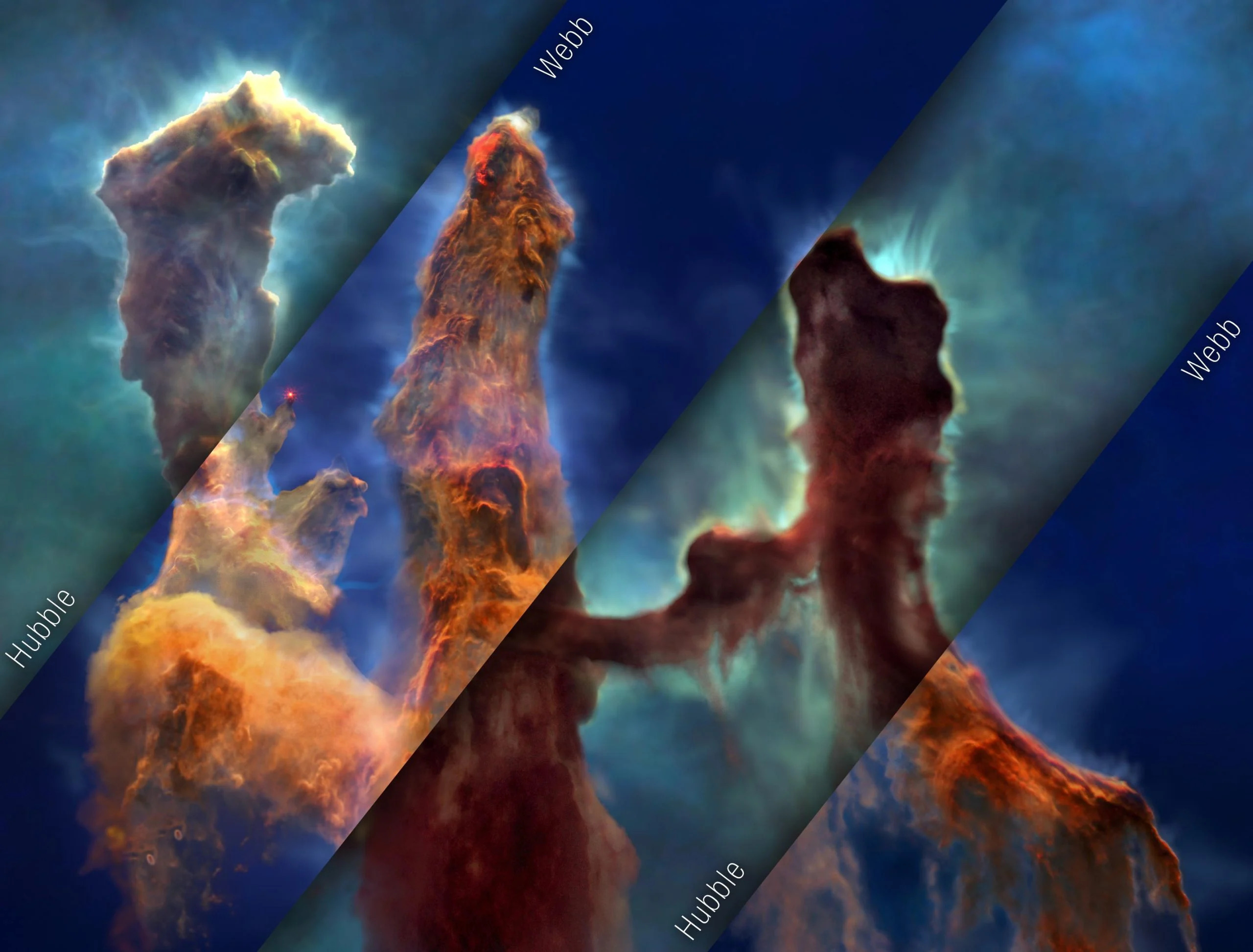 3D Journey Through the Pillars of Creation with Hubble and Webb