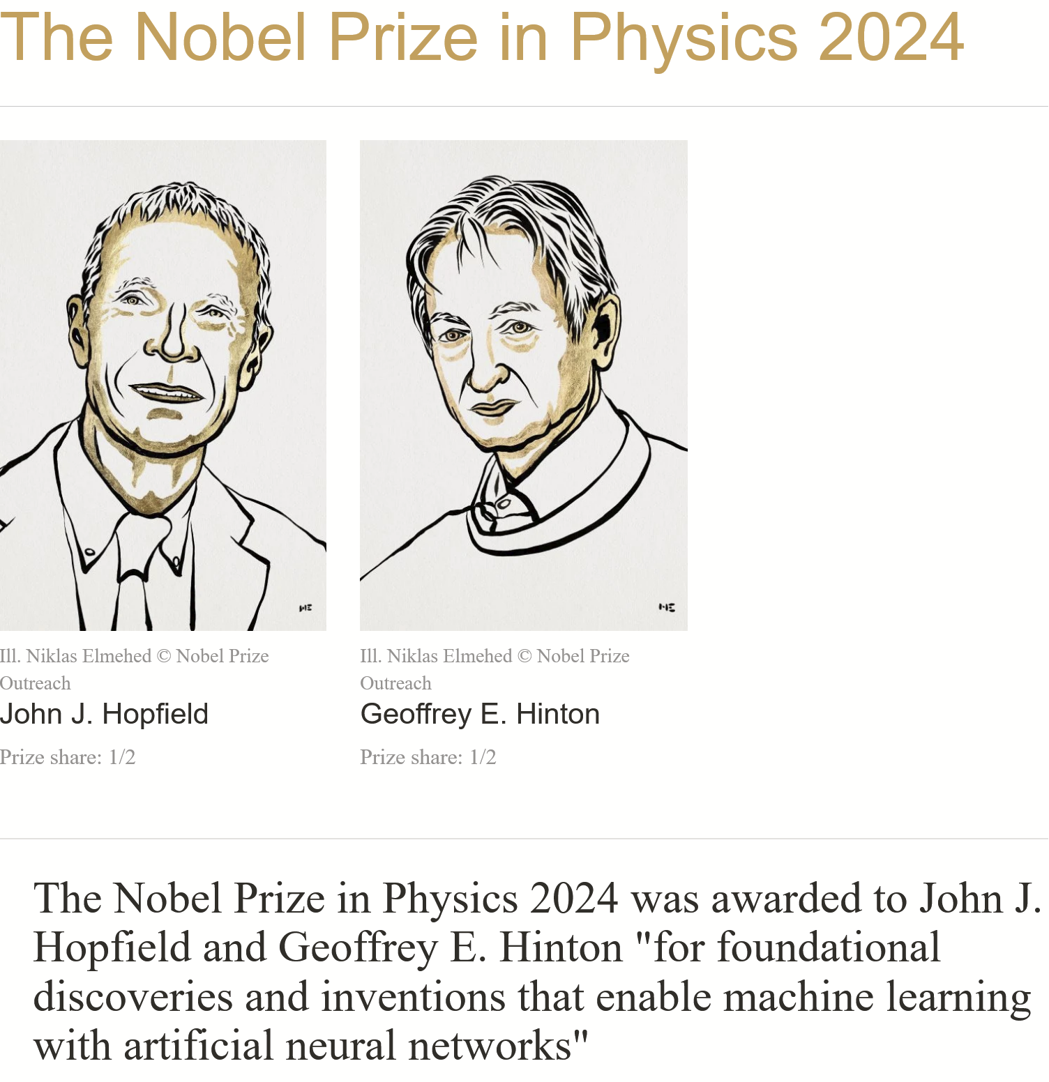 2024 Nobel Physics Prize Awarded for Pioneering Work in Artificial Neural Networks